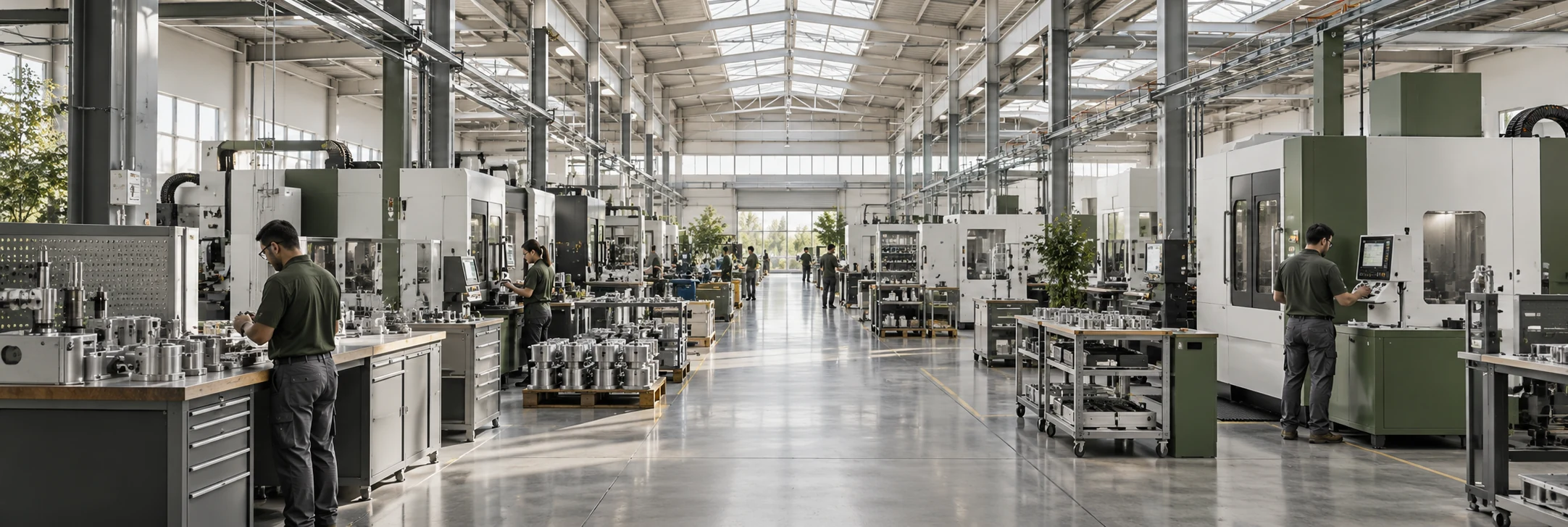 A bright precision-manufacturing production floor